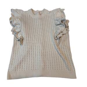 Who What Wear Sweater Womens Medium Beige Ruffle Sleeve Pointelle Cottagecore